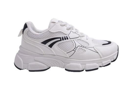 White sneaker with black details isolated on transparent background