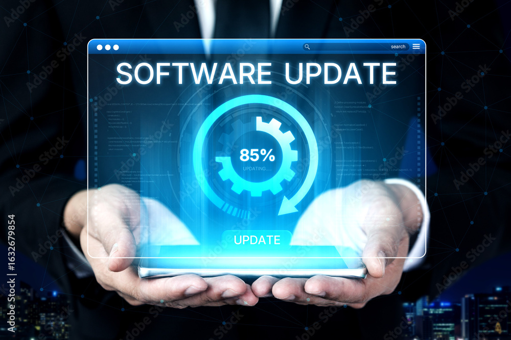 Poster knowledge upgrade and software update, digital skills improvement, competitive advantage, continuous
