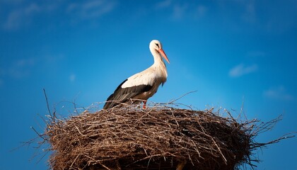 Fototapeta premium white stork on a nest against a blue sky