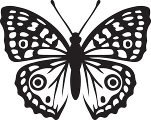 Butterfly silhouette with circular patterns, Detailed black and white insect artwork