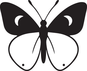 Butterfly silhouette with white crescent moons, Night themed insect vector illustration
