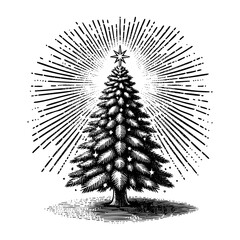 Engraved Illustration of Christmas tree vector hand drawing