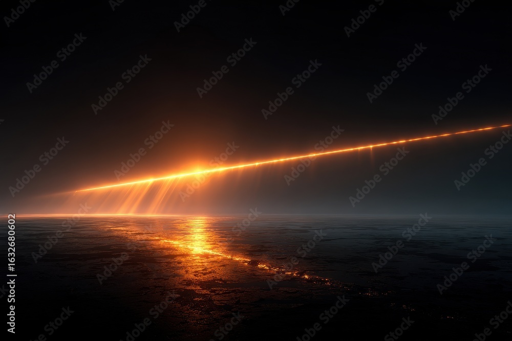Poster light shines through doorway in dark space with reflection on the floor, creating ethereal ambiance