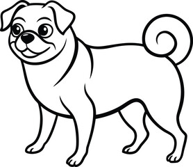 Fototapeta premium Vector illustration of a cute pug puppy sitting and looking adorable on a white background