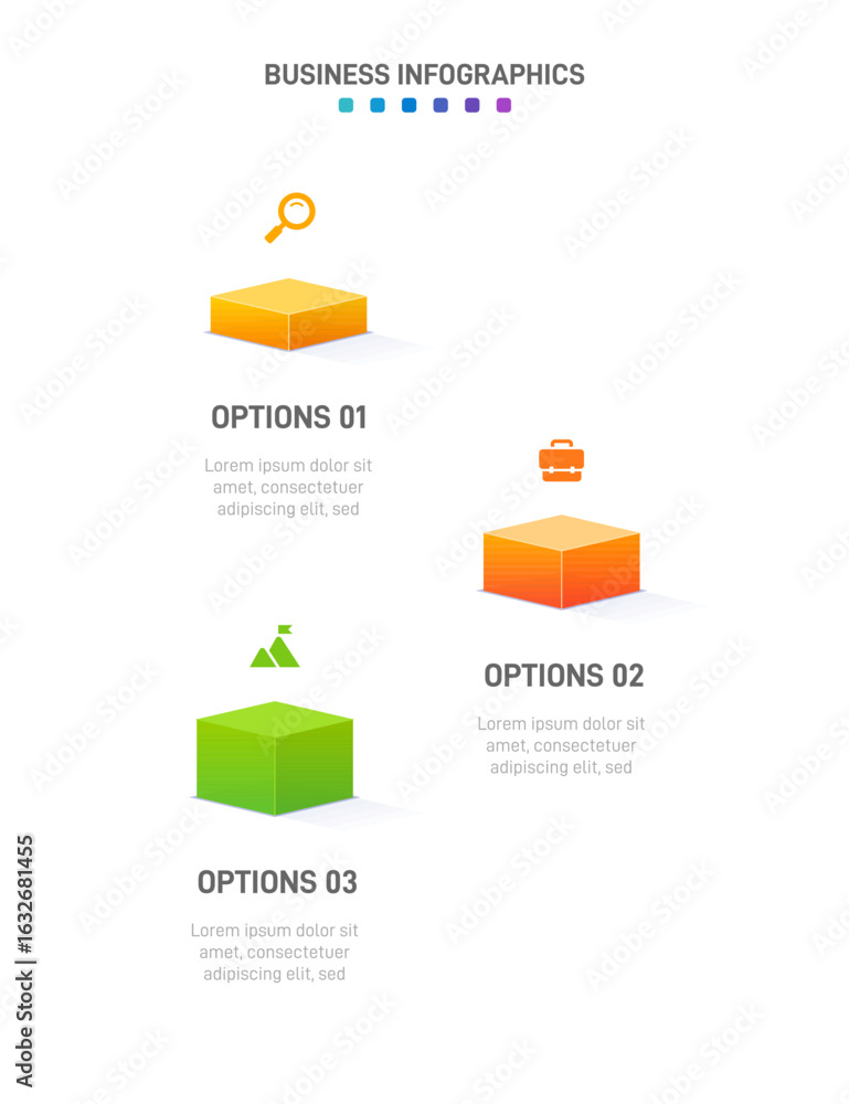 Poster vertical progress bar featuring 3 arrow-shaped elements, symbolizing the three stages of business st