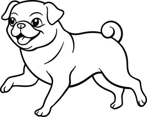 Fototapeta premium Vector illustration of a cute pug dog puppy with brown fur, sitting and looking at the camera