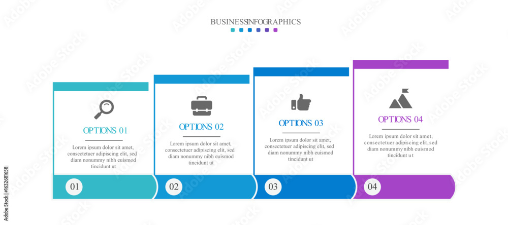Poster progress bar featuring 4 arrow-shaped elements, symbolizing the four stages of business strategy and