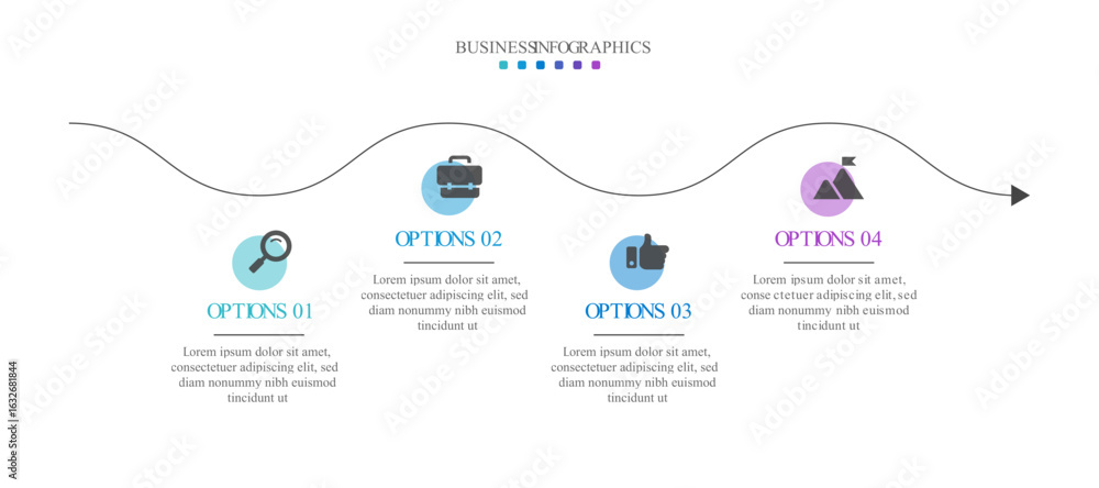 Poster progress bar featuring 4 arrow-shaped elements, symbolizing the four stages of business strategy and