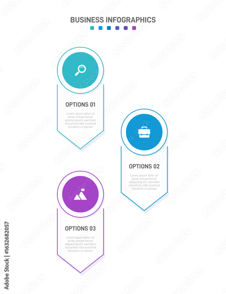 Poster vertical progress bar featuring 3 arrow-shaped elements, symbolizing the three stages of business st