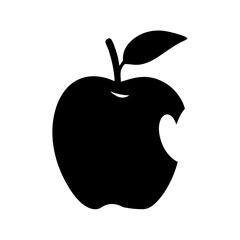 Black apple vector illustration with bite mark, isolated fruit icon, healthy food design element