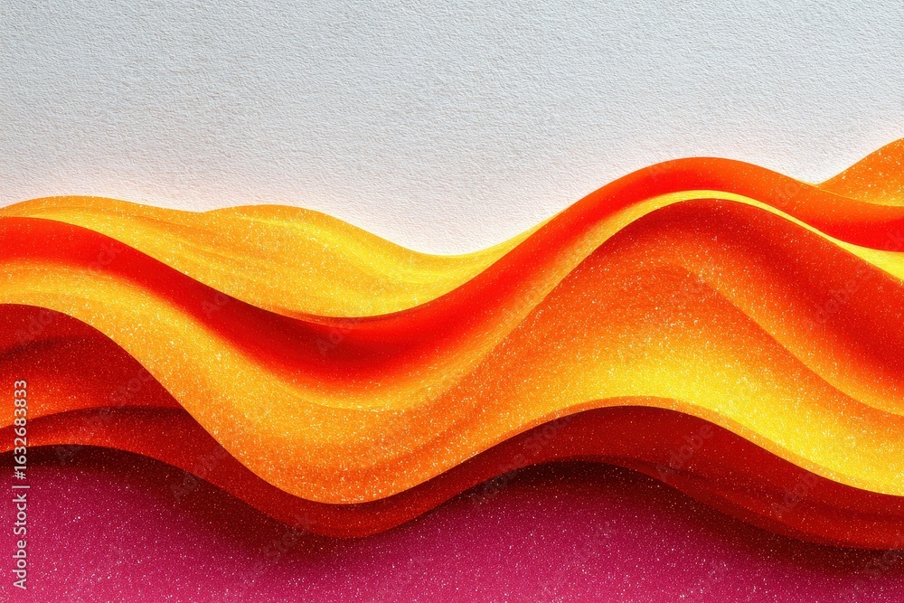 Poster abstract layered waves of yellow, orange, and red on a textured surface create a colorful background