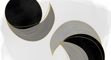 Abstract art black and gray circles with golden lines modern design minimalist style elegant decor