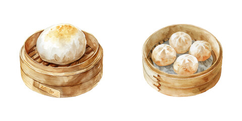 steamed bun watercolor vector illustration