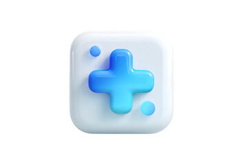 Obraz premium 3d blue plus icon on white rounded square isolated on transparent background