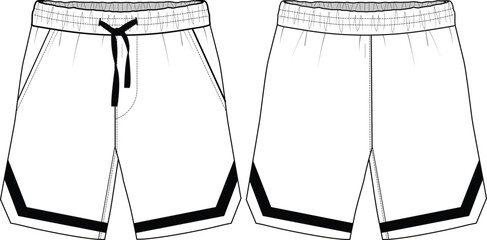 varsity shorts flat sketch vector illustration front and back view technical cad drawing template