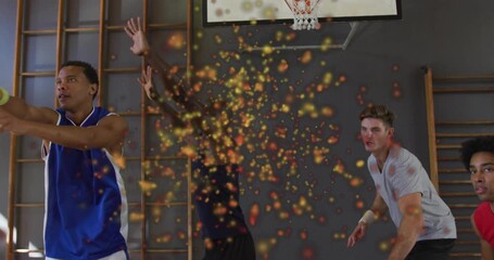 Blue-jersey player initiating crossover dribble while emitting gold sparkles for sports animation - Powered by Adobe