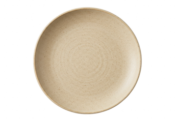 A light beige plate with subtle speckles centered on a dark surface showcasing its simple design on transparent background