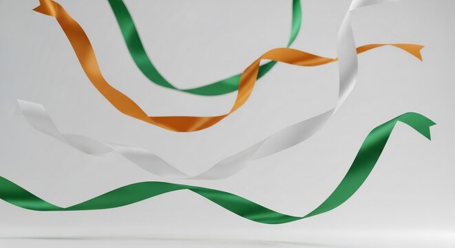 Waving orange, white, and green ribbons representing a national tricolor flag