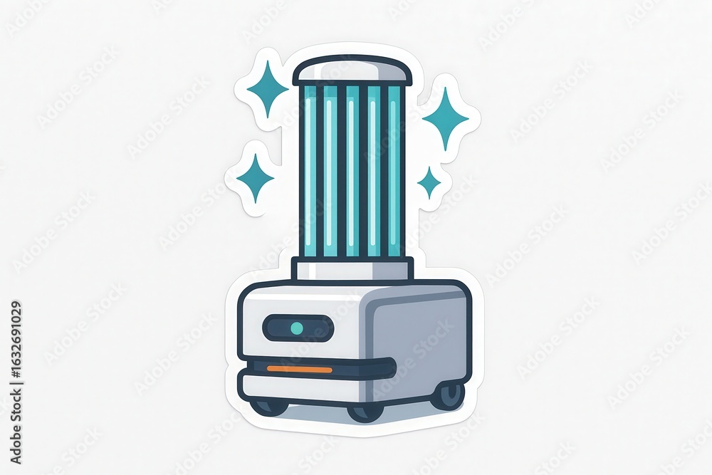 Poster innovative smart cleaning device emitting ultraviolet rays creating a visually striking effect symbo