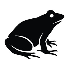 Simple black silhouette of a frog with white eyes on a clean white background