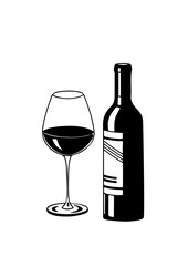 Red Wine Bottle and Glass Illustration