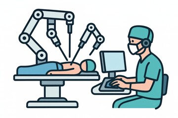 Obraz premium Innovative robotic surgery scenario showcasing advanced technology and precision medicine with a medical professional overseeing a seamless procedure for enhanced patient outcomes