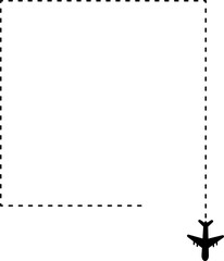 Dashed line path in the shape of a square, leading to an airplane.