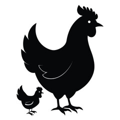 Hen And Chicks Black Silhouette With Light Texture