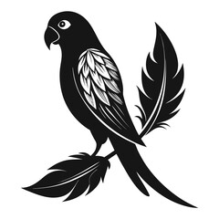 Parakeet Silhouette Perched Engraved Feather Details