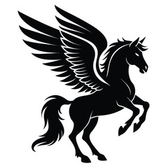 Pegasus Silhouette With Engraved Wings White Background