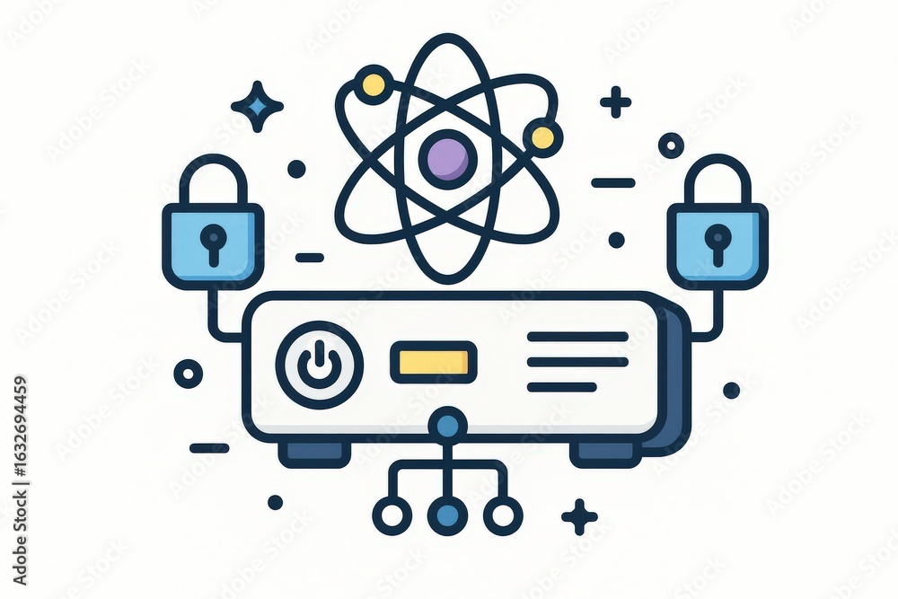 Aufkleber innovative projection technology, secure atom symbol, capturing complexity of digital security and f
