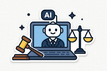 Naklejka premium AI digital assistant providing legal advice on a computer screen showcasing the intersection of technology and law in a modern legal landscape emphasizing innovation and accessibility