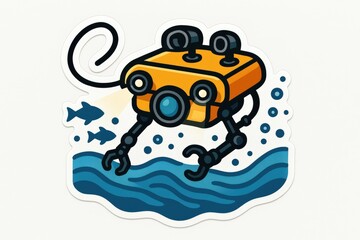 Obraz premium Innovative underwater robotic device navigating ocean depths with advanced technology illuminating surroundings discovering marine life in a seamless aquatic environment