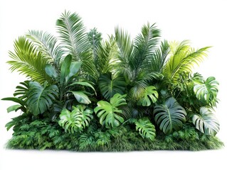 Obraz premium Lush Tropical Foliage in Various Shades of Green Against White Background