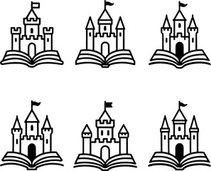 Fototapeta premium Open Book Castle Fantasy Storytelling Vector Set