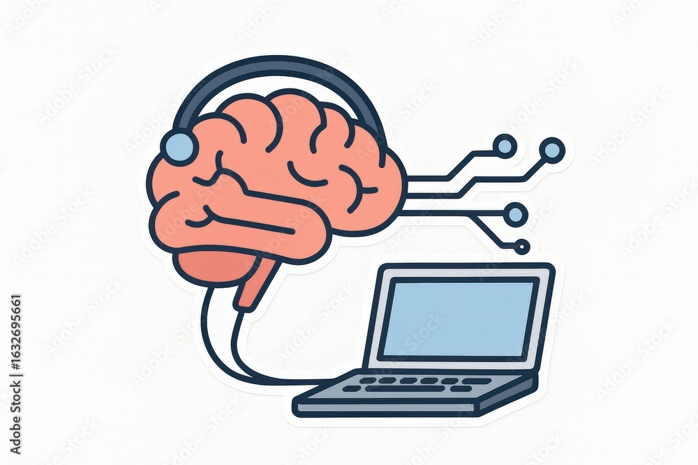 Poster brain connectivity visualized through expressive illustration featuring neural network interlinking 