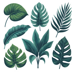 Fototapeta premium Tropical leaf bundle in vector style, green tones with simple shading