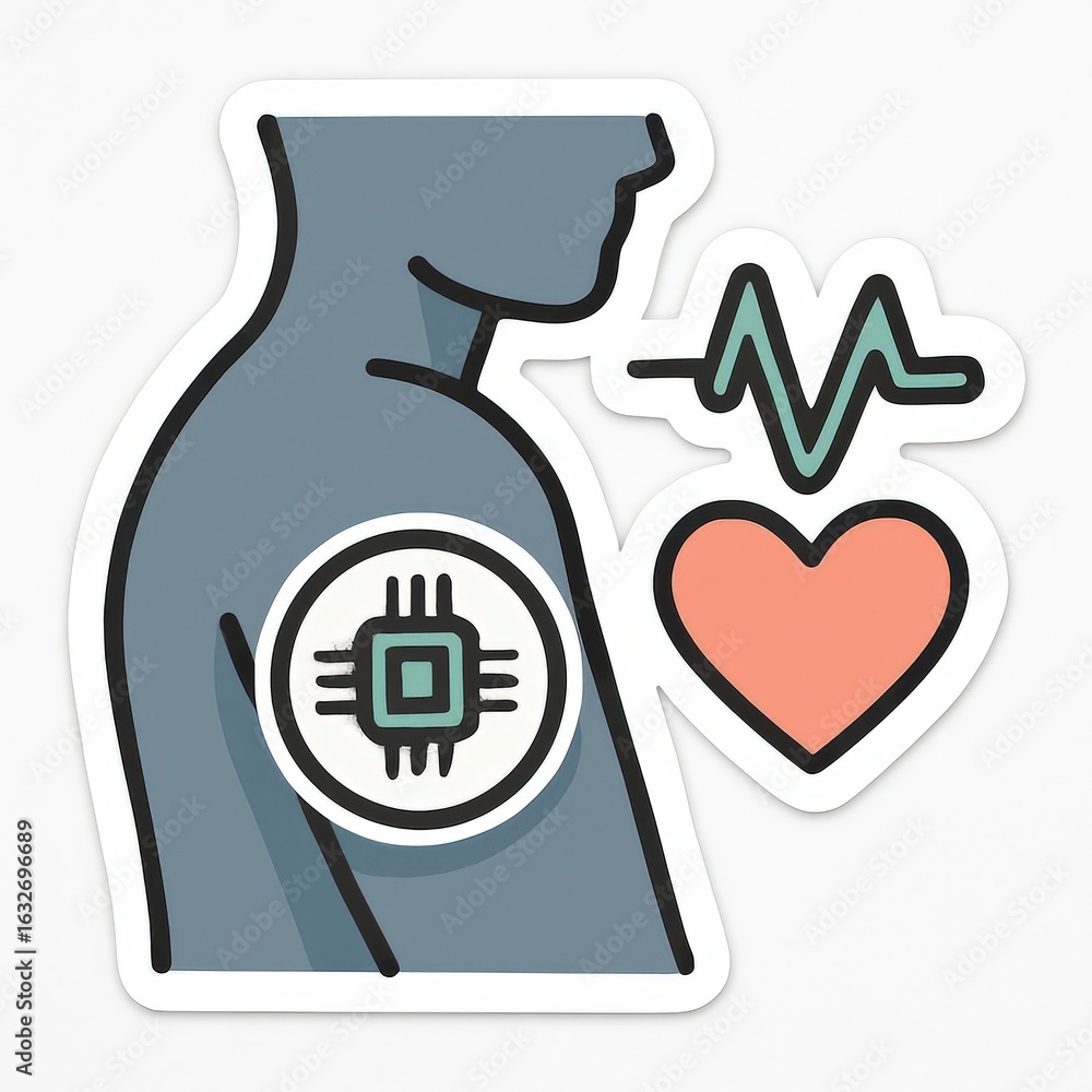 Aufkleber innovative concept of a human body integrating technology through a microchip on the arm symbolizing