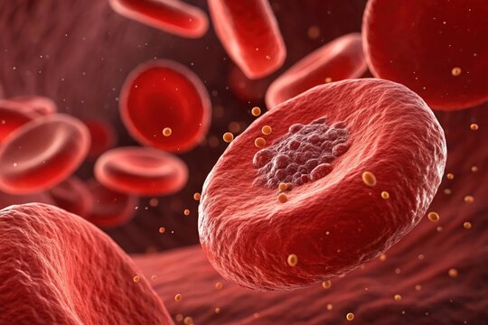 Close up microscopic view of circulating red blood cells within the human circulatory system