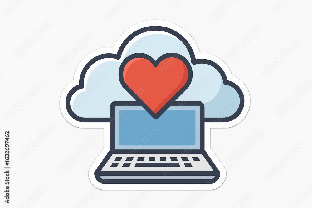 Poster digital expression of affection symbolized through a laptop and cloud representing connectivity emot