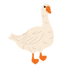 Big white goose standing with orange beak and legs. Simple cartoon flat style with clean lines.