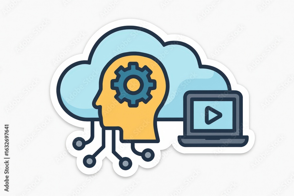 Poster conceptual illustration of a human head with gears symbolizing artificial intelligence, machine lear