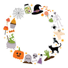 Round Halloween frame with spooky elements