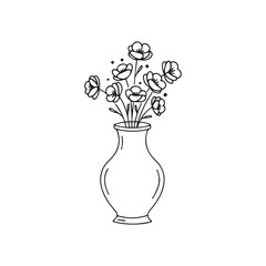 Elegant Vase Displaying Simple Floral Beauty Hand Drawn Illustration in Black and White Minimalist Art