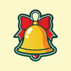 Festive Christmas Bell Ornament with Red Bow and Outline on Yellow Background