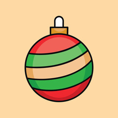 Colorful Christmas Ornament with Red, Green, and Tan Stripes and a bail