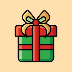 A brightly colored and decorative Christmas present gift box illustration