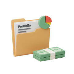 Financial Portfolio in Folder with Money and Pie Chart