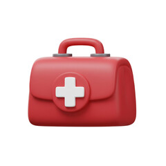 Red medical kit with white cross on isolated Transparent Background