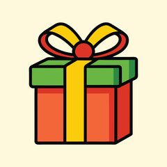 Isolated colorful wrapped gift box with bow on a plain background